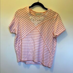 Alfred Dunner Pink and White Asymmetrical Short Sleeve T-Shirt